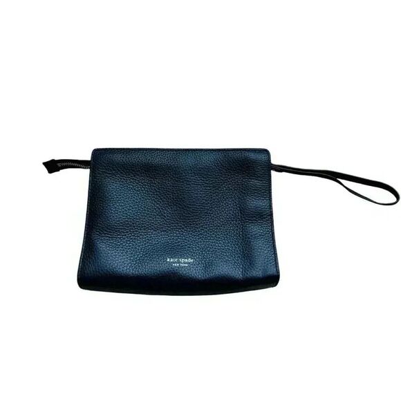 Kate Spade New York Polly Medium Pebble Leather Wristlet in Black - Picture 1 of 9